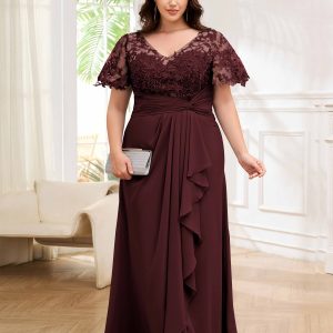 Robes Mère De La Mariée Grande Taille À Dentelle Appliqués Trou De Serrure Mara