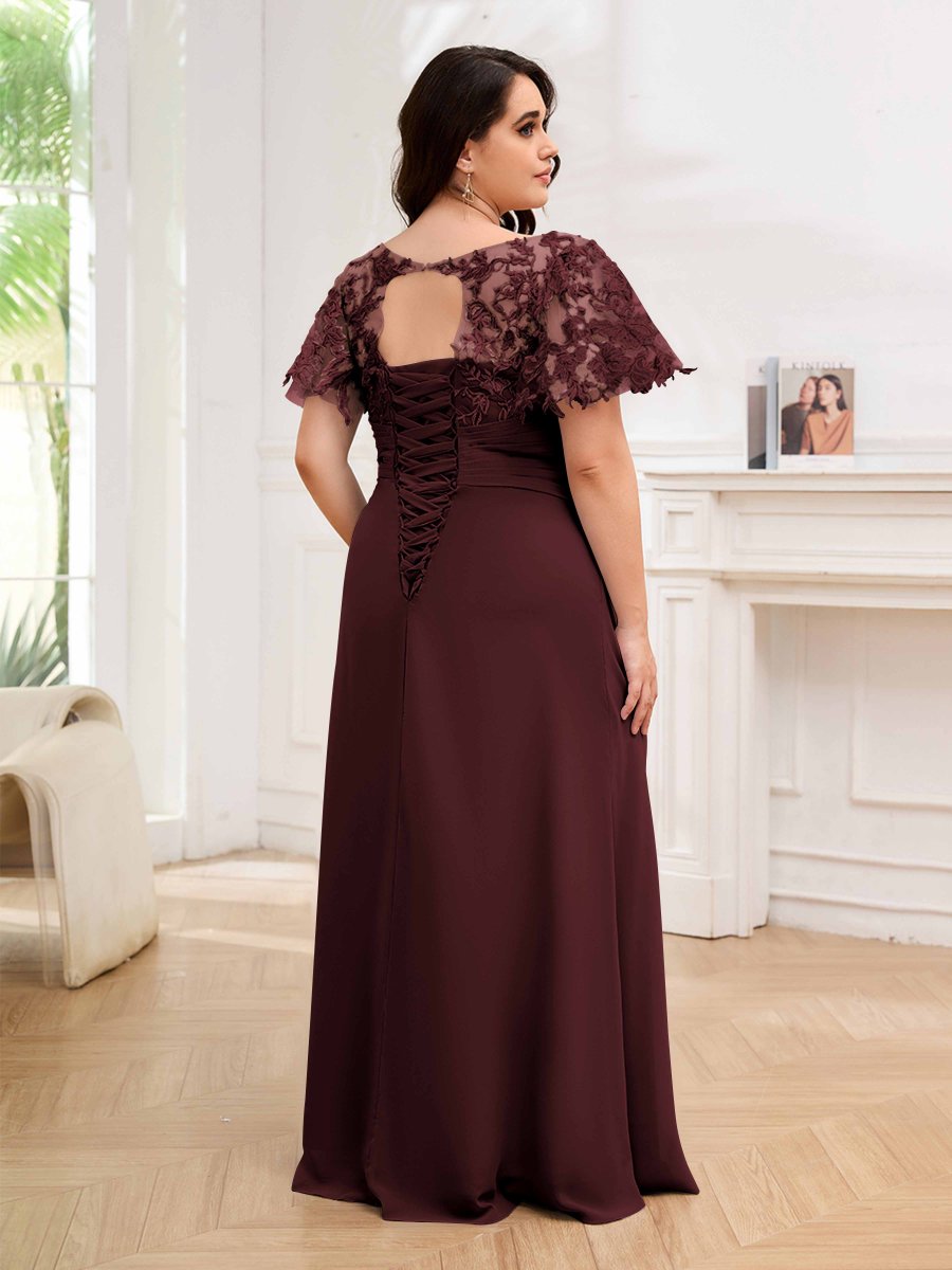 Robes Mère De La Mariée Grande Taille À Dentelle Appliqués Trou De Serrure Mara – Image 3