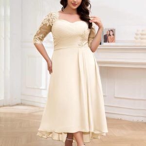 Robes Mère De La Mariée Grande Taille À Demi-Manches Dentelle Col En Coeur Amalia