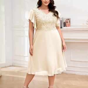 Robes Mère De La Mariée Grande Taille En Mousseline À Dentelle Longueur Du Thé Maryam