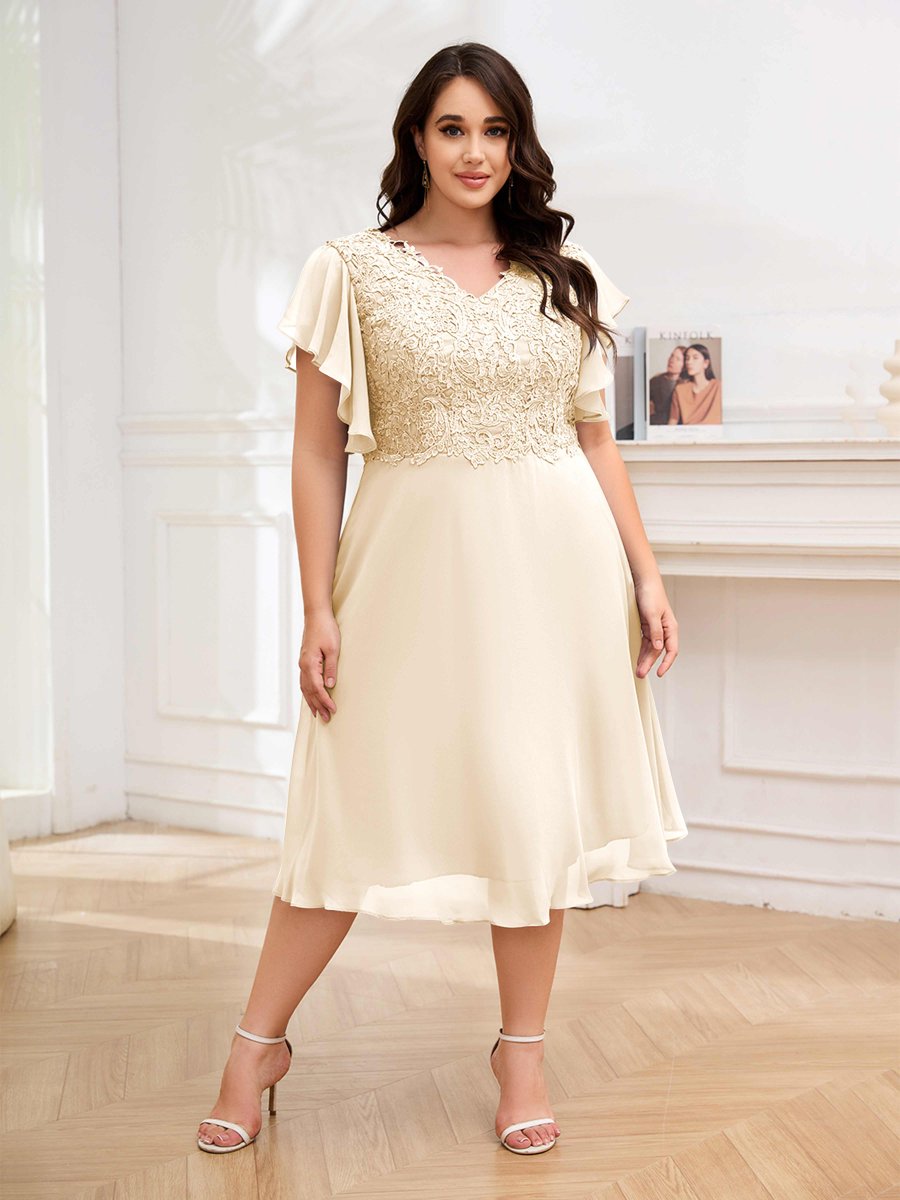 Robes Mère De La Mariée Grande Taille En Mousseline À Dentelle Longueur Du Thé Maryam – Image 2