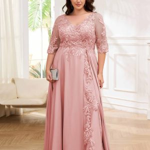 Robes Mère De La Mariée Grande Taille À Dentelle Col V Trou De Serrure Elora