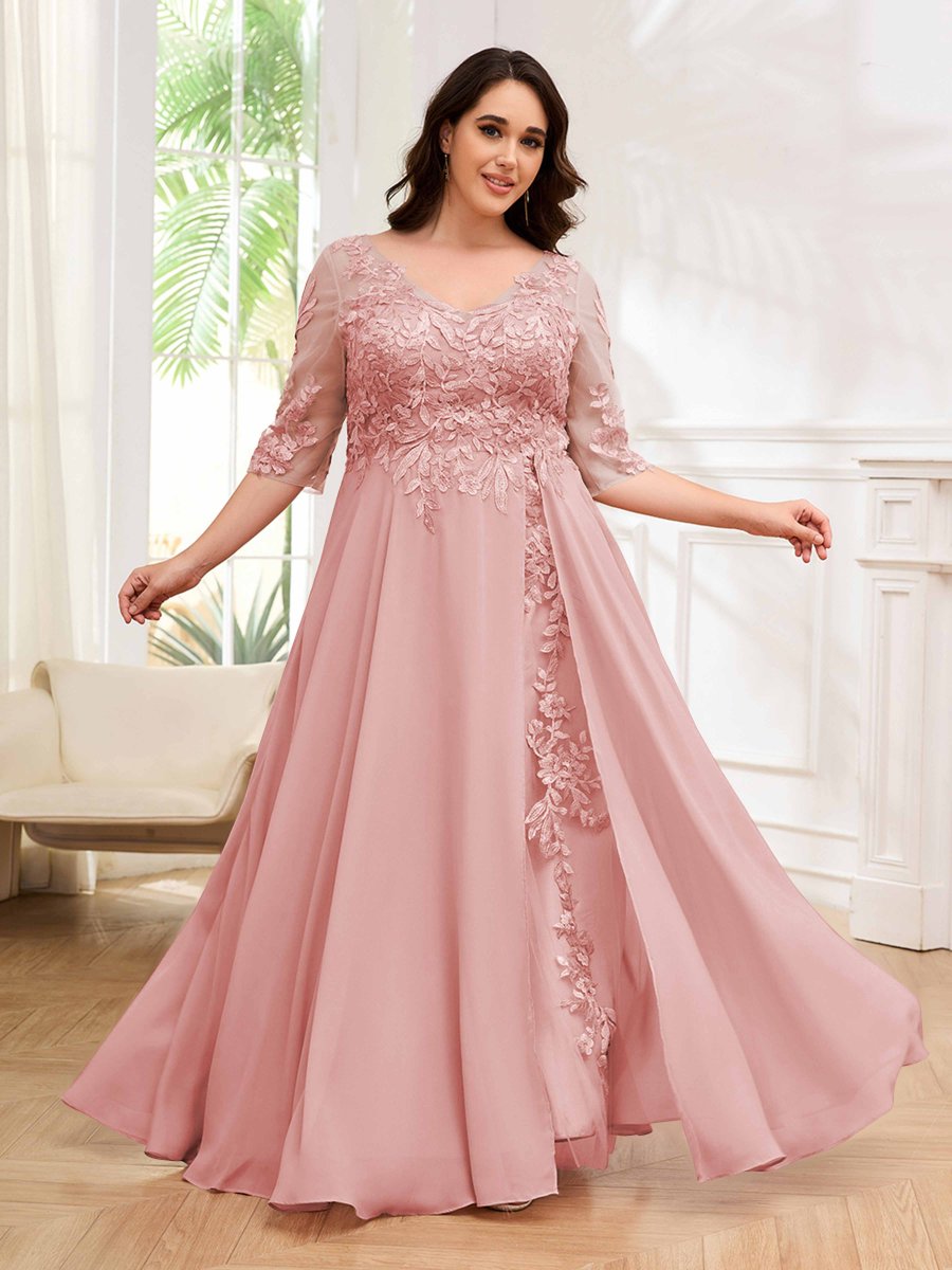 Robes Mère De La Mariée Grande Taille À Dentelle Col V Trou De Serrure Elora – Image 3