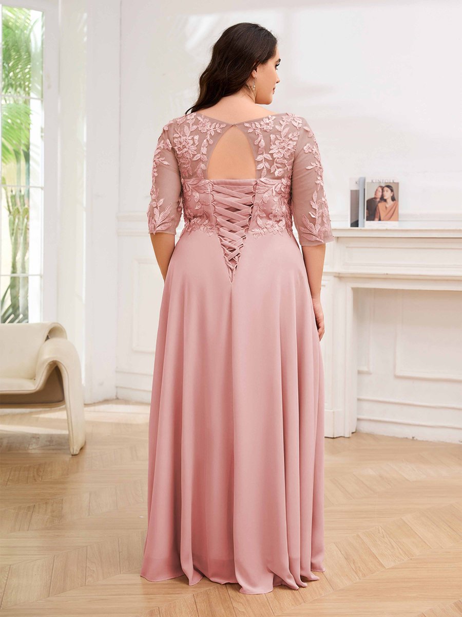 Robes Mère De La Mariée Grande Taille À Dentelle Col V Trou De Serrure Elora – Image 4