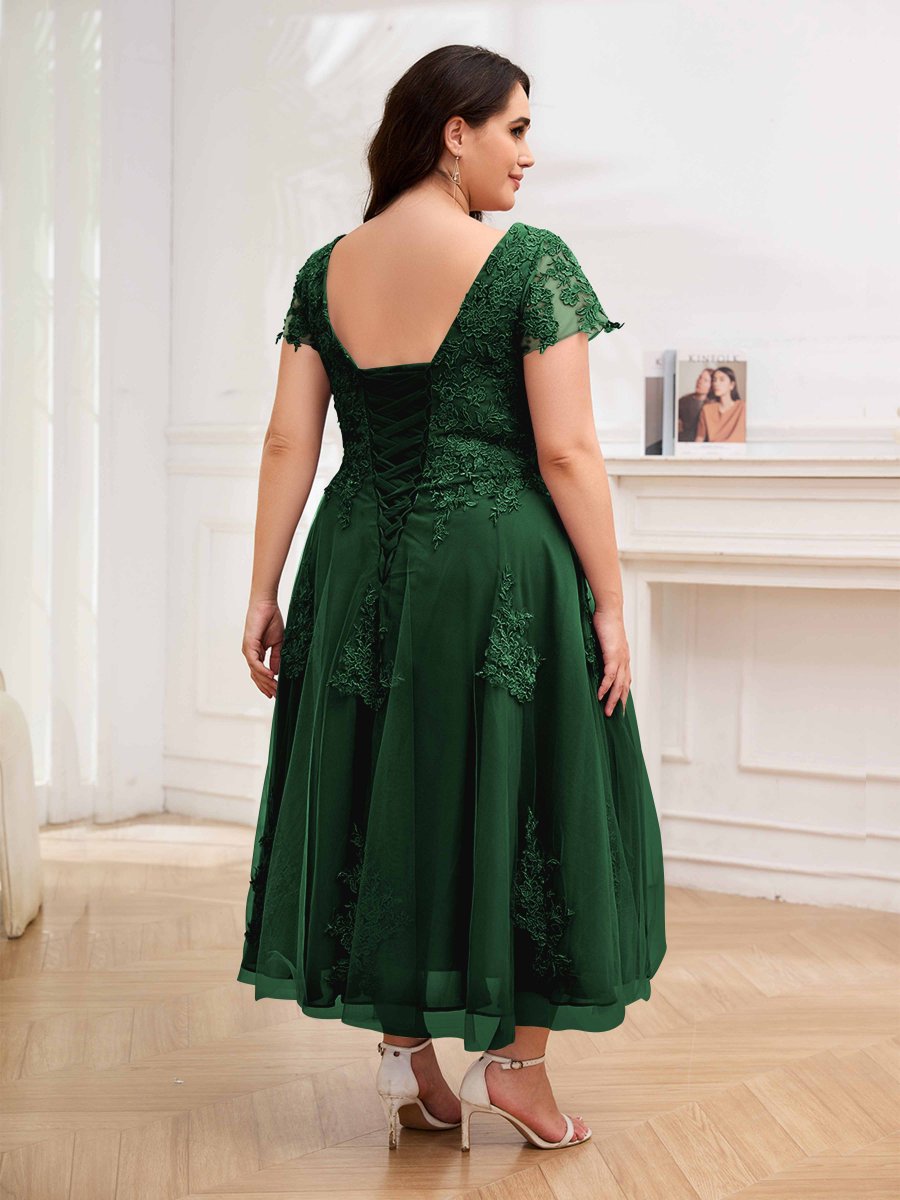 Robes Mère De La Mariée Grande Taille En Tulle Dentelle À Manches Courtes Virginia – Image 3