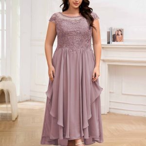 Robes Mère De La Mariée Grande Taille En Dentelle À Col Bateau Volants Shelby