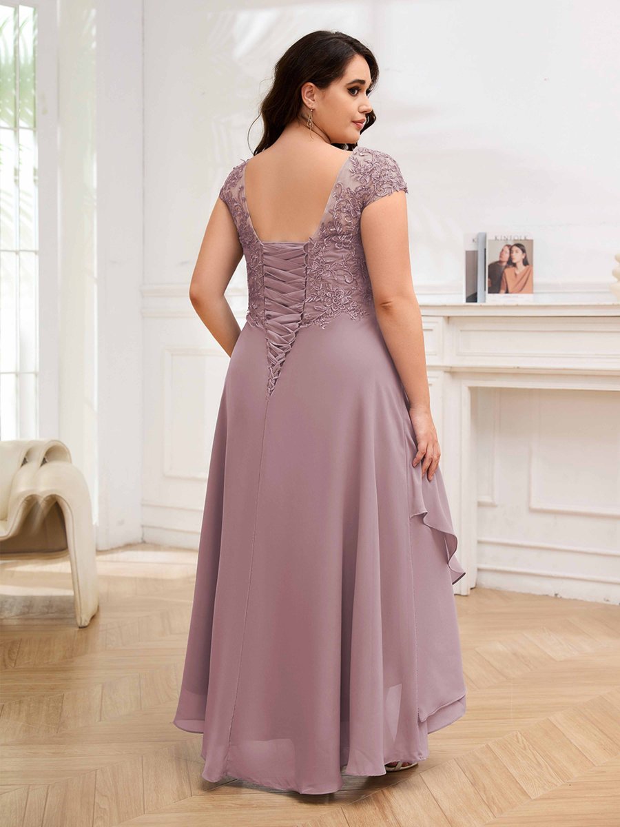 Robes Mère De La Mariée Grande Taille En Dentelle À Col Bateau Volants Shelby – Image 3