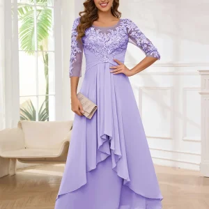 Robes Mère De La Mariée À Dentelle Appliqués Ruché Longueur Au Sol Emely