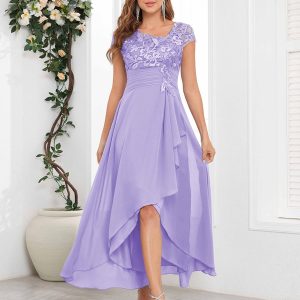 Robes Mère De La Mariée À Manches Courtes Asymétrique Appliqués Ruché Alma