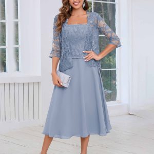 Robes Mère De La Mariée Midi À Lacets Et Veste En Dentelle Aurelia