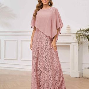 Robes Mère De La Mariée À Châle Dentelle Longueur Au Sol Margo