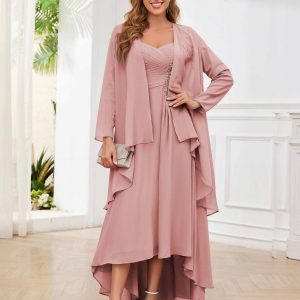 Robes Mère De La Mariée À Deux-Pièces Ruché Col En Coeur Perles Sylvie