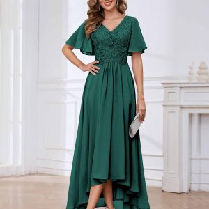 Robes Mère De La Mariée À Dentelle Appliqués Asymétrique À Lacets Abby