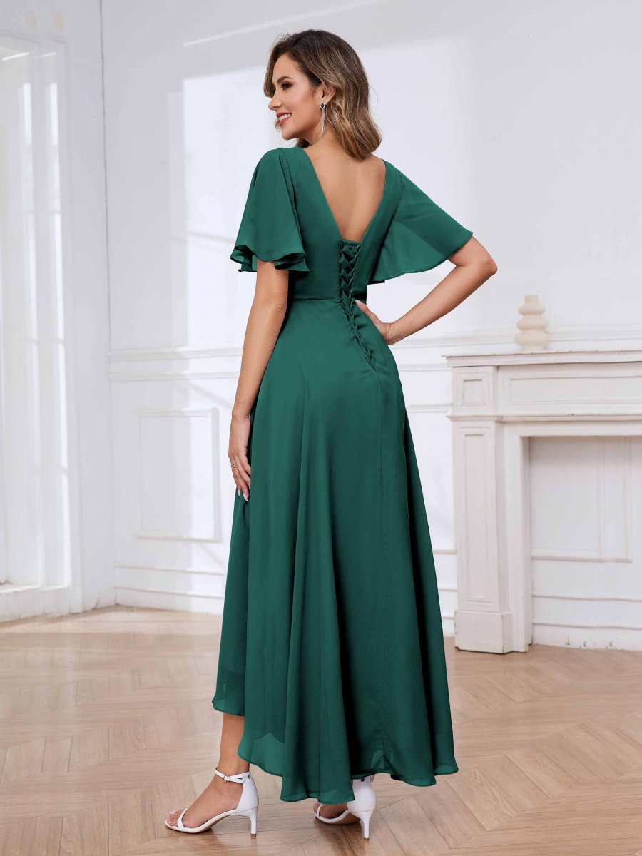 Robes Mère De La Mariée À Dentelle Appliqués Asymétrique À Lacets Abby – Image 3