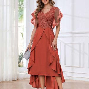 Robes Mère De La Mariée À Dentelle Appliqués Asymétrique Volants Sasha