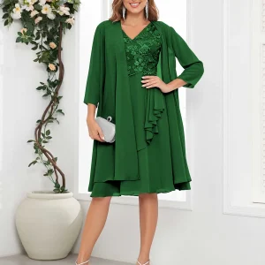 Robes Mère De La Mariée À Col V Dentelle Appliqués Ruché Carolina