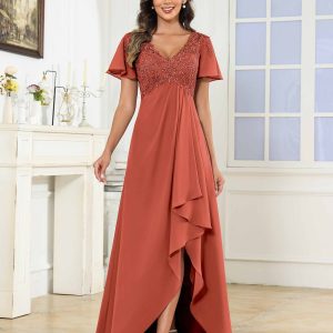 Robes Mère De La Mariée En Mousseline À Dentelle Appliqués Asymétrique Persephone