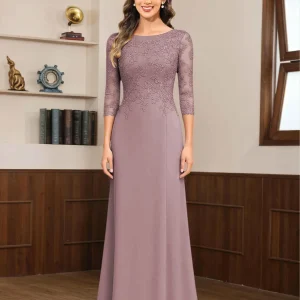 Robes Mère De La Mariée En Mousseline À Dentelle Appliqués Demi Manches Mireya