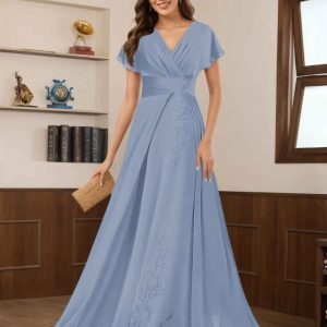 Robes Mère De La Mariée En Mousseline À Dentelle Appliqués Ruché Seraphina