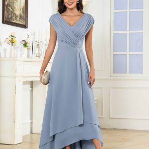 Robes Mère De La Mariée En Mousseline À Perles Asymétrique Volants Pearl