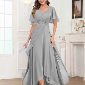 Robes Mère De La Mariée En Mousseline À Ruché Dentelle Appliqués Ulyana