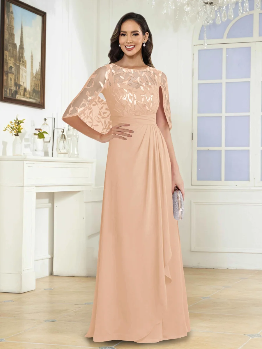 Robes Mère De La Mariée En Pailleté À Illusion Longue Vallen – Image 4