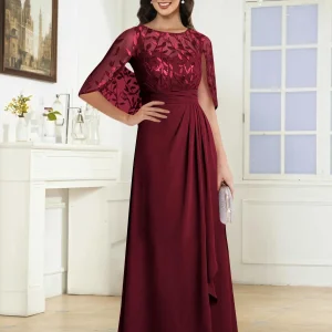 Robes Mère De La Mariée En Pailleté À Illusion Longue Vallen