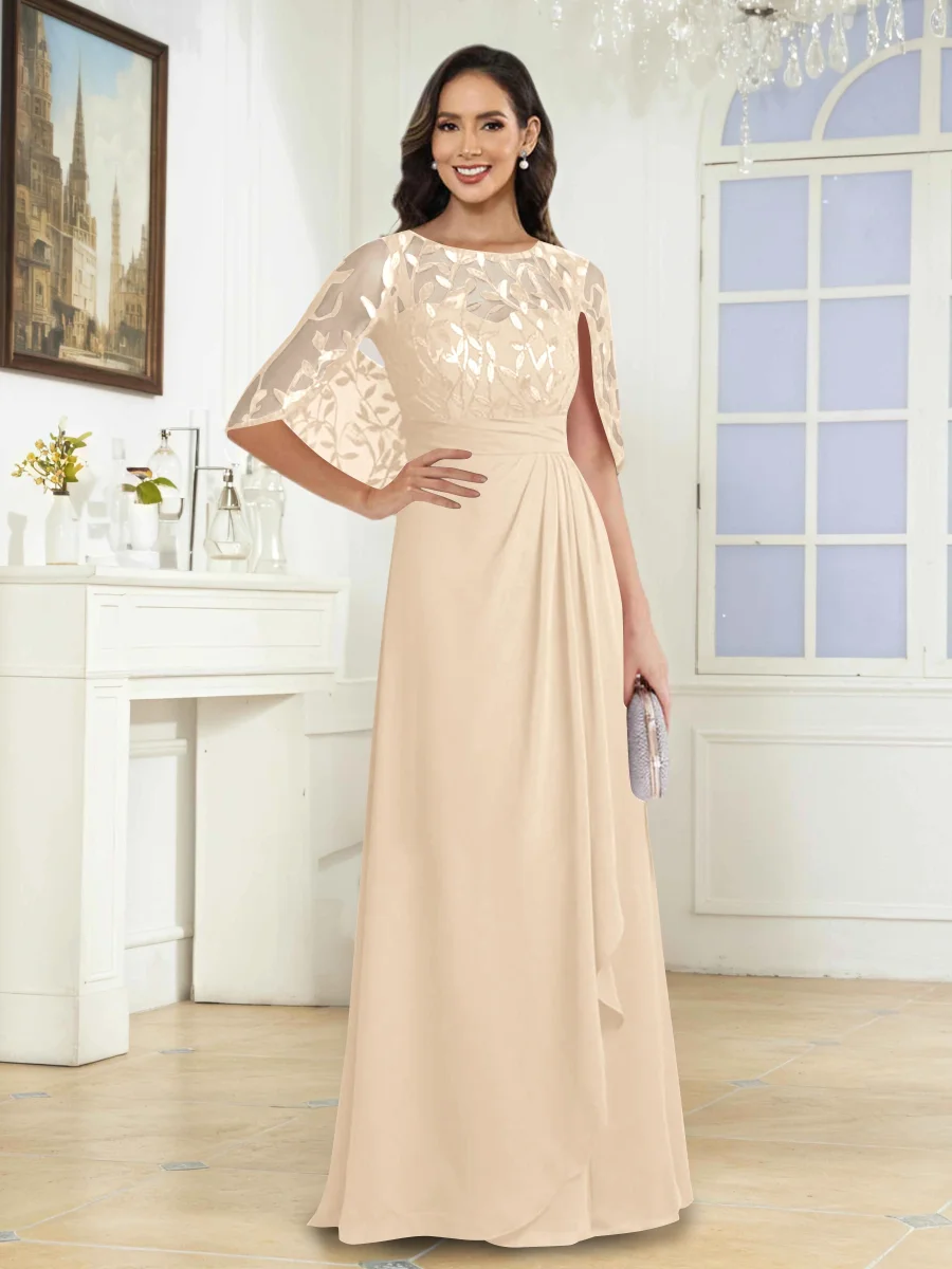 Robes Mère De La Mariée En Pailleté À Illusion Longue Vallen – Image 7
