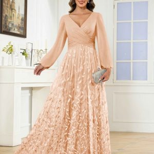 Robes Mère De La Mariée En Pailleté À Manches Longues Daelia