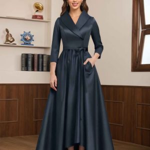 Robes Mère De La Mariée En Satin À Col V Asymétrique Avec Poches Jaela
