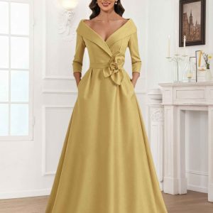 Robes Mère De La Mariée En Satin À Col V Avec Fleur Nouée Tove