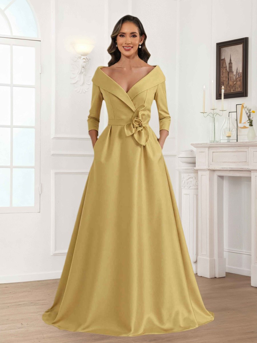 Robes Mère De La Mariée En Satin À Col V Avec Fleur Nouée Tove – Image 2