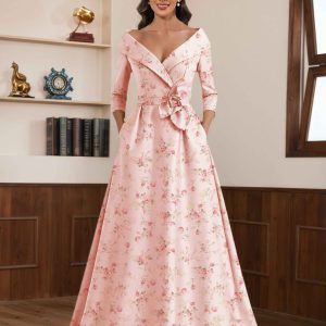 Robes Mère De La Mariée En Satin Imprimé Fleuri À Col V Fleur Nouée Kaelin