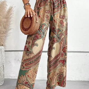 Bohemian Print Wide Leg Pants | Light and Stylish