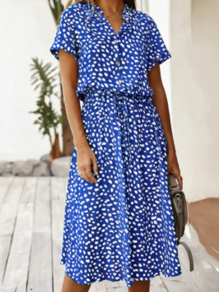 Fraîcheur Bohème | Mi-Long Shirt Dress Spotted Print
