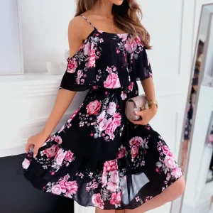 Bare Shoulders Floral Dress | Summer Charm and Romantic Touch