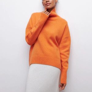 Emma - Pull Oversize Col Roulé Orange | Tendance | Chaleur et Style