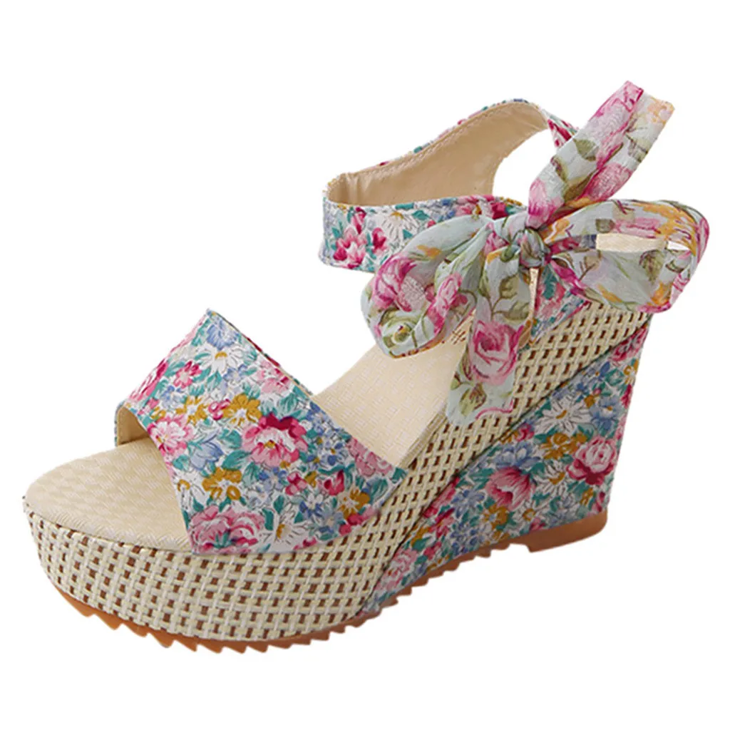 Flowered Compensated Sandals with Bow | Bohemian Charm and Comfort Height – Image 9