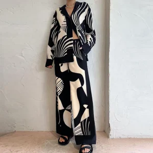 Wide Leg Pants and Abstract Printed Jacket Set | Audacious and Modern