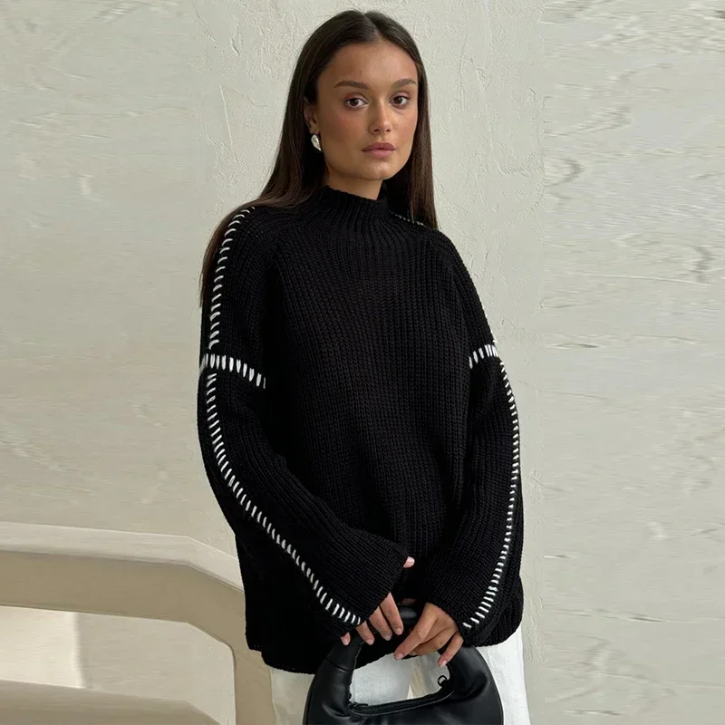 Contrast Knitwear | Oversized Sweater with Embroidered Details – Image 8