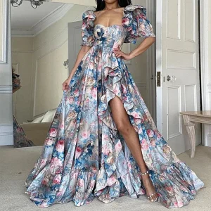 Floral Print Strapless Maxi Dress | Glamour and Romantic Elegance