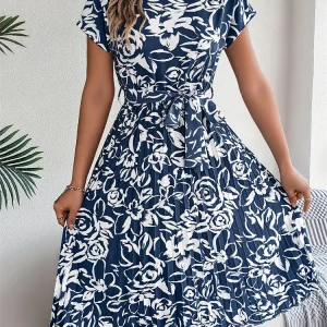 Fleur Classique | Floral Printed Pleated Mi-Long Dress