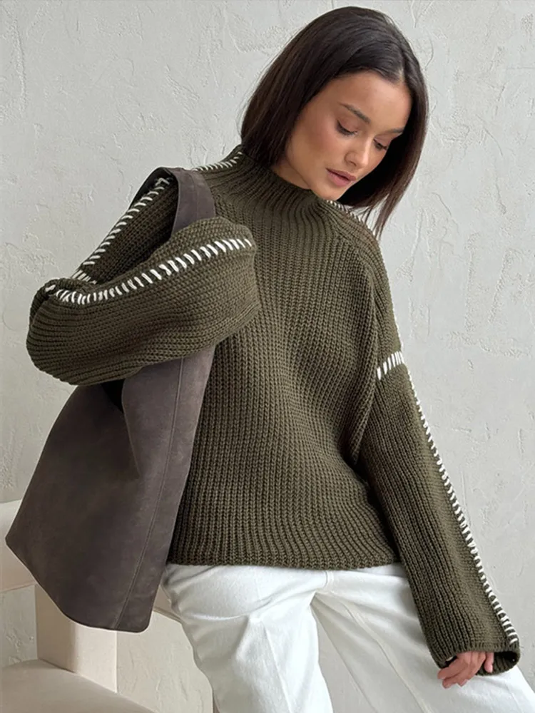 Contrast Knitwear | Oversized Sweater with Embroidered Details