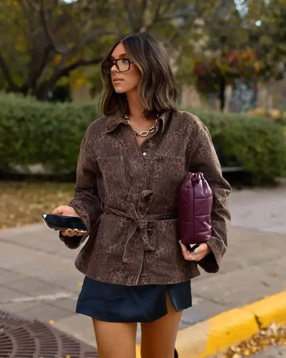 Wild Touch Belted Jacket | Urban Chic with Subtle Print – Image 3