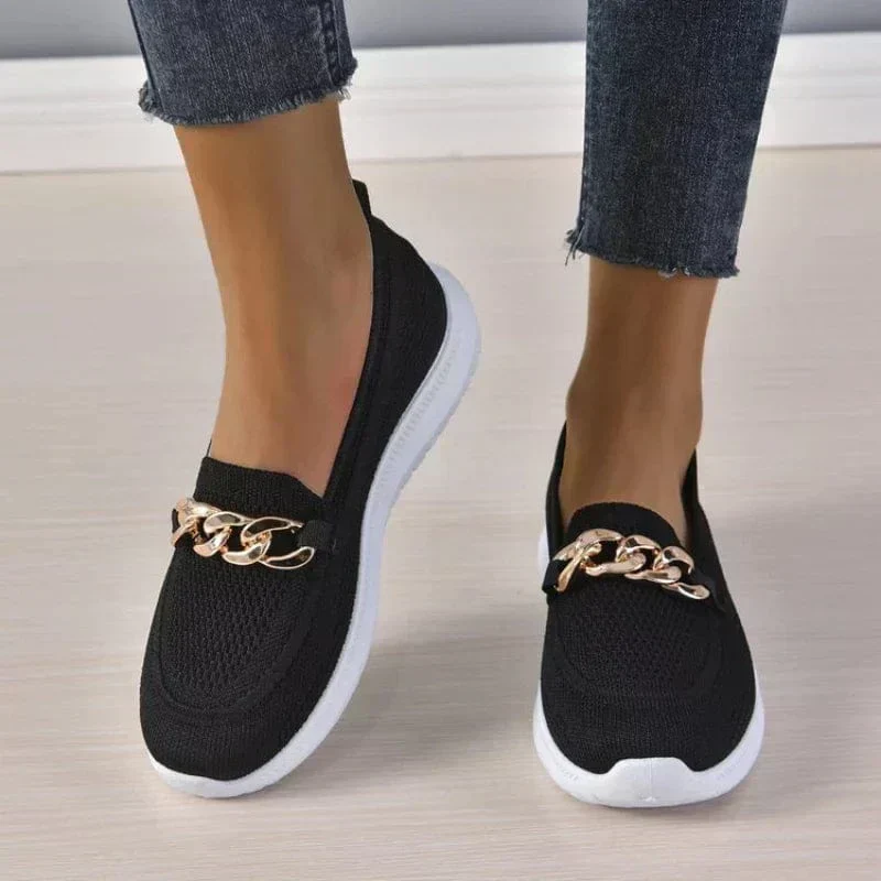 White Knitted Loafers with Gold Chain | Casual Elegance and Lightweight Comfort – Image 4