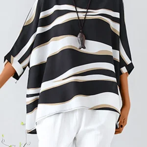 Blouse Oversize Rayée | Style Graphique et Confort Décontracté