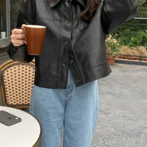 Leather Effect Short Jacket | Minimalist and Urban Style