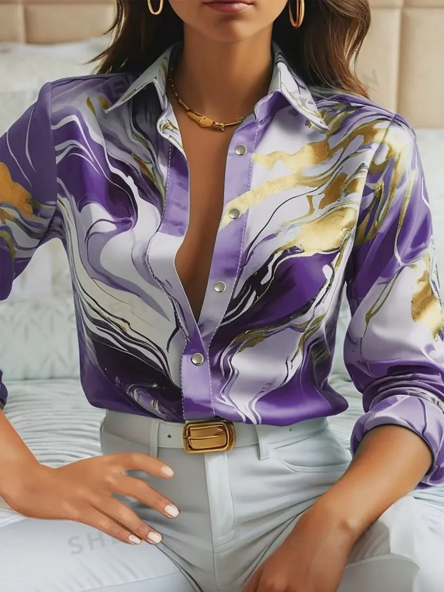 Satin Marble Print Shirt | Elegant and Bold – Image 3