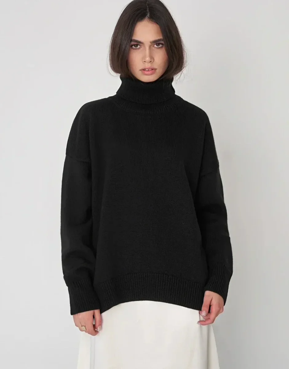 Clara - Pull Col Roulé Noir | Élégant | Chaleur Hivernale – Image 2