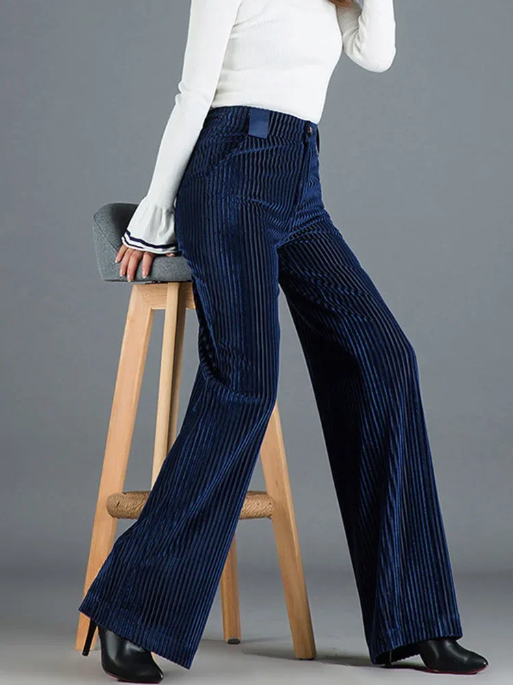Wide Leg Velvet Pants | Navy Blue | Elegant High Waist – Image 4